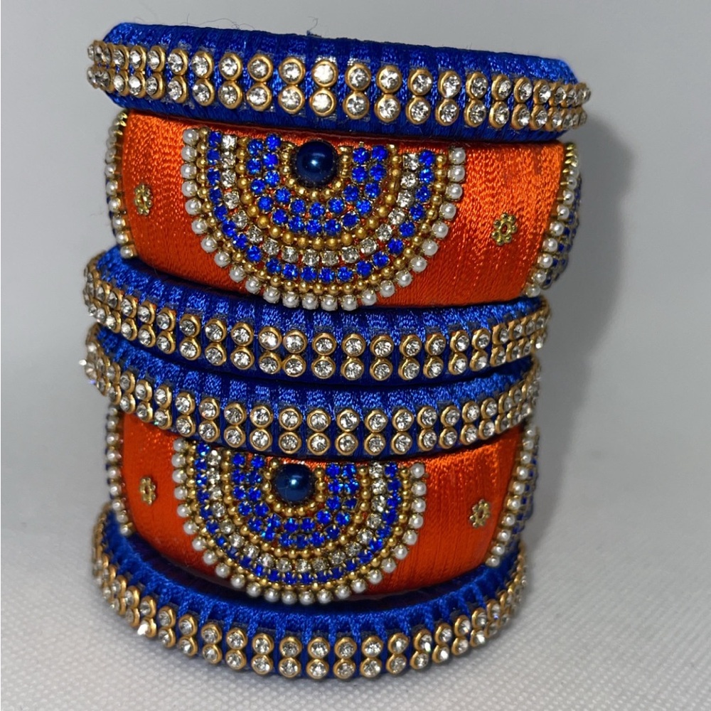 Blue Orange Indian Thread Bangles - image 1
